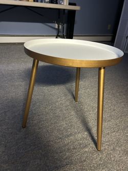 Small white and gold end table/stand 19" Height 17" width 
