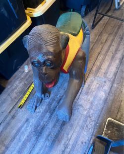 Rare Antique Metal Replica Carousel Carnival Ride Monkey From Coney Island