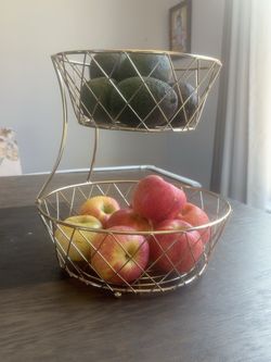 2-Tier Gold Metal Fruit Basket Stand / Kitchen Organizer