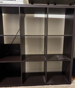 Threshold -Dark brown 9 cubicle shelf 44” x 44” each cube opening is 13.5” x 13.5”