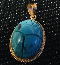 18k Large Scarab Turquoise Pendant