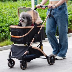 Pet Stroller,  3-in-1 Foldable 4-Wheel Pet Stroller, Luxury Dog Carrier with Basket, Cup Holder, New 
