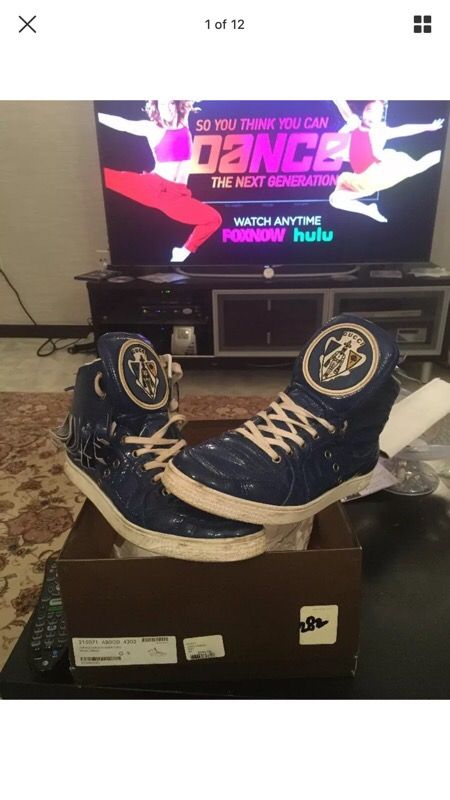 Men's Blue Gucci italia Patent Leather High Top Sneakers .! Size 9