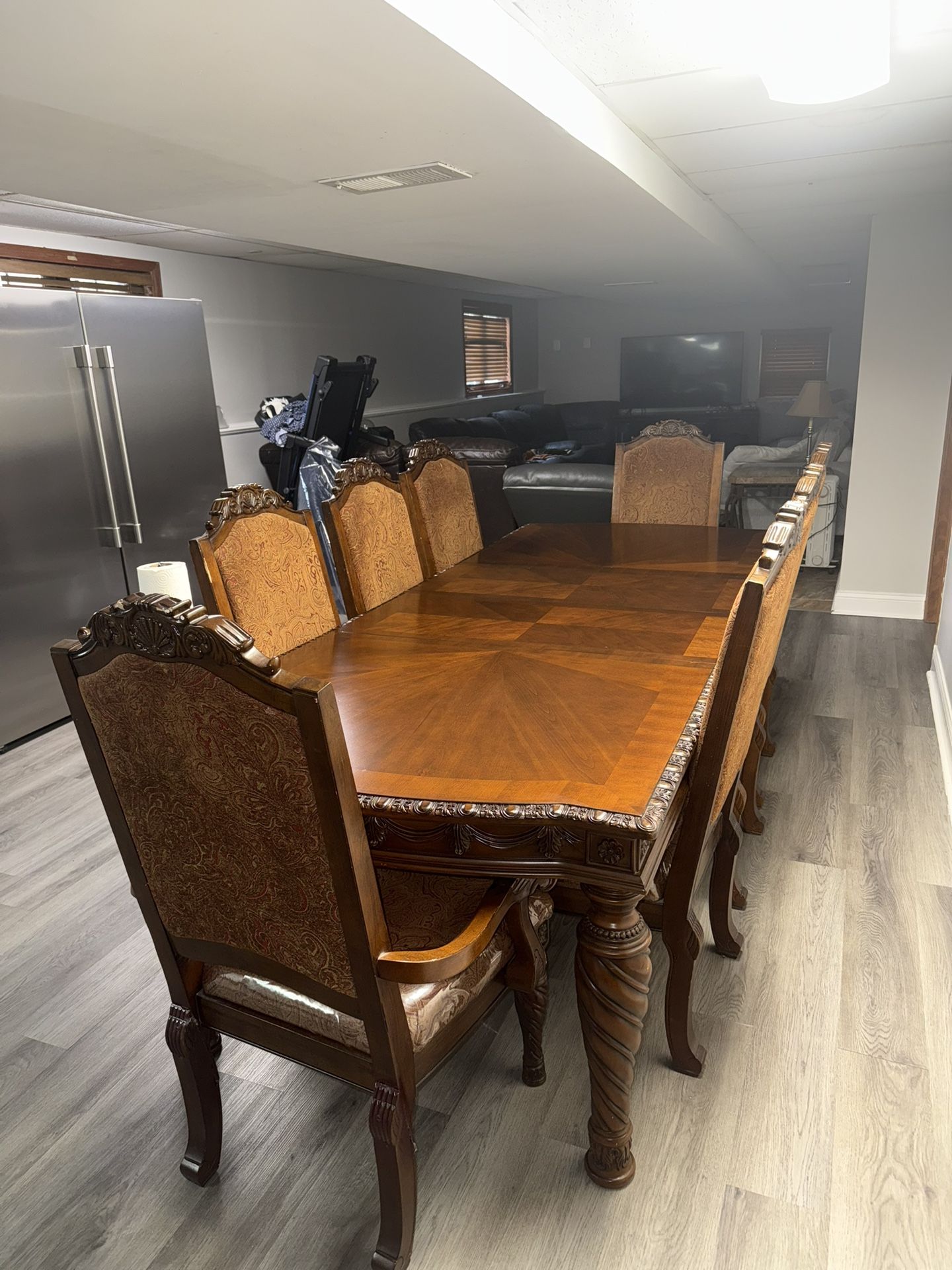 Luxury Solid Wood Dining Table Set – Seats 8 – Hand-Carved Details