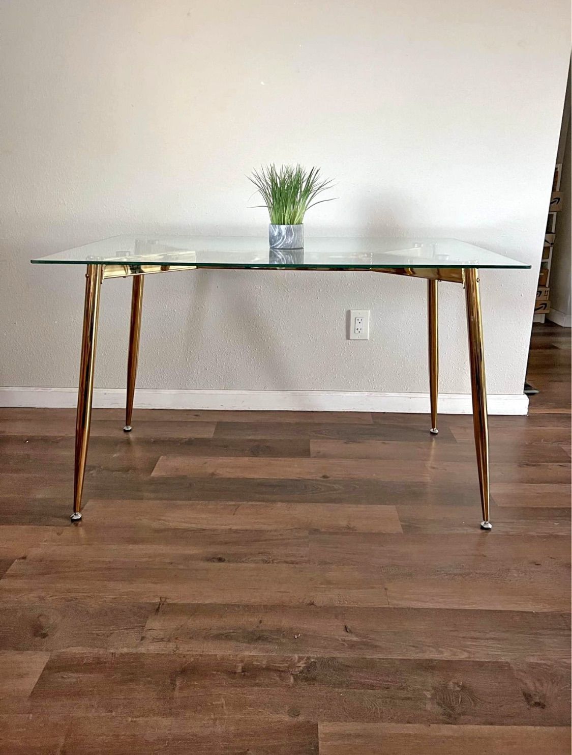 Gold Glass Rectangle Dining Table Office Desk