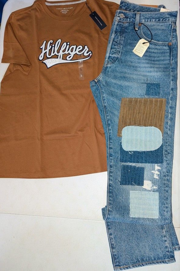 Men's Tommy Outfit With T-shirt And Levis(Shirt Large) (Pants  33x32)