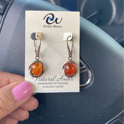 Sterling Silver Amber Earrings 