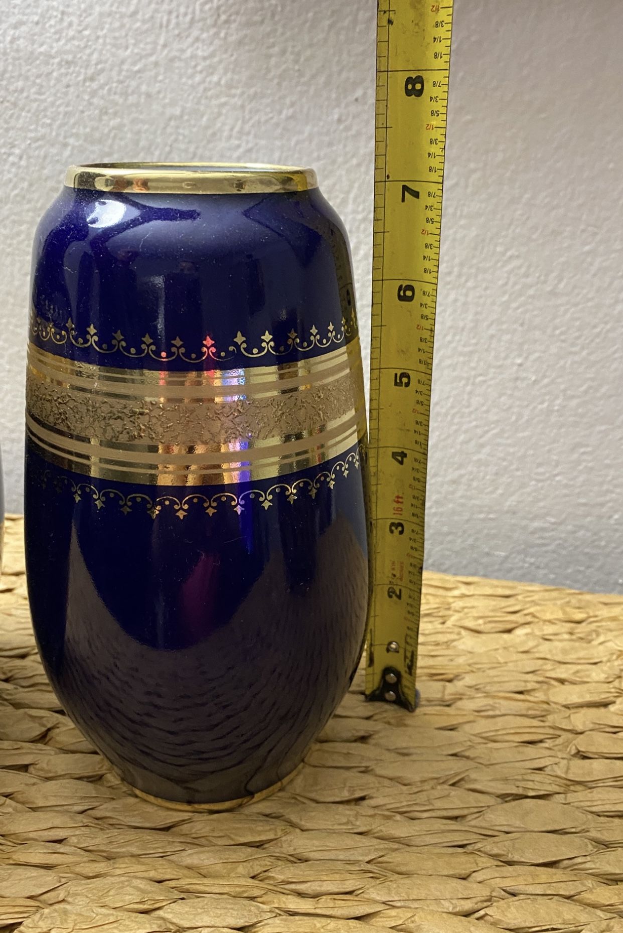 Jarrón Porcelana Antigua Fileteada 7 Plg
