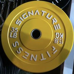 Signature Fitness 2" Olympic Bumper Plate Weight Plates with Steel Hub, 35LB