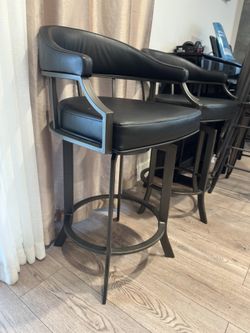 Bar Stool 26” in mineral finish with black faux leather - modern design 360 degree swivel - new 