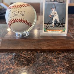 Eric Fox Signed Baseball And Card