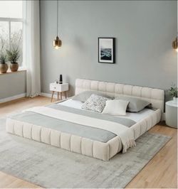 Merax California King White Bouclé Platform Bed – Like New