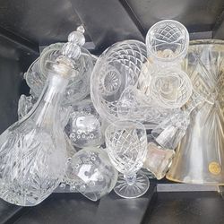 Box Of Vintage Crystal  Pieces 
