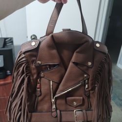NWT Very Unique Fringe Brown Jacket Purse, backpack, shoulder bag