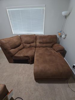 Comfortable Brown Microfiber Sectional Sofa with Chaise - Great Condition