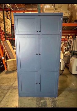 New 80"x41" Kitchen Pantry Cabinet w/ 2 Power Outlets Large Freestanding Cupboard w/ Microwave Standl