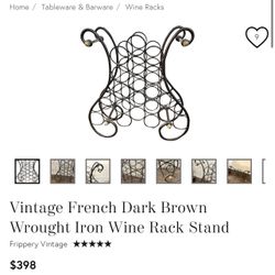 Vintage Antique 1980's French Dark Brown Wrought Iron 21 Bottle Wine Rack Stand