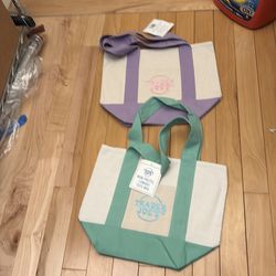 Trader Joe mini pastel canvas tote bag $10 green or purple