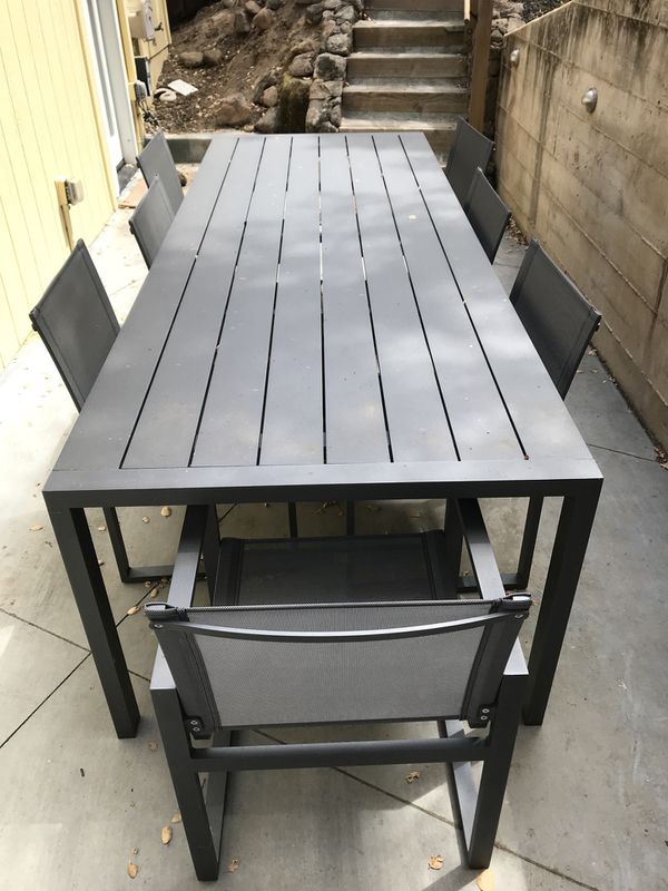 Restoration Hardware Aegean Aluminum Patio Table Chairs For Sale
