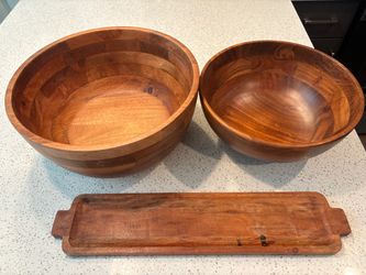 Wooden Salad Bowl Set with Serving Tray