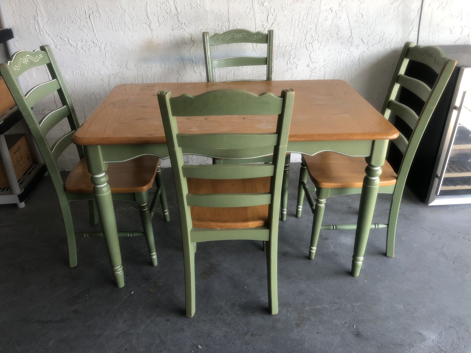 Country Cottage Rustic Bistro Dining Set, All Solid Wood, 4  Chairs + 1 Table. See Dimensions Below. 