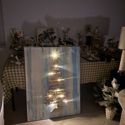 Hand made one of a kind driftwood light up tree canvas