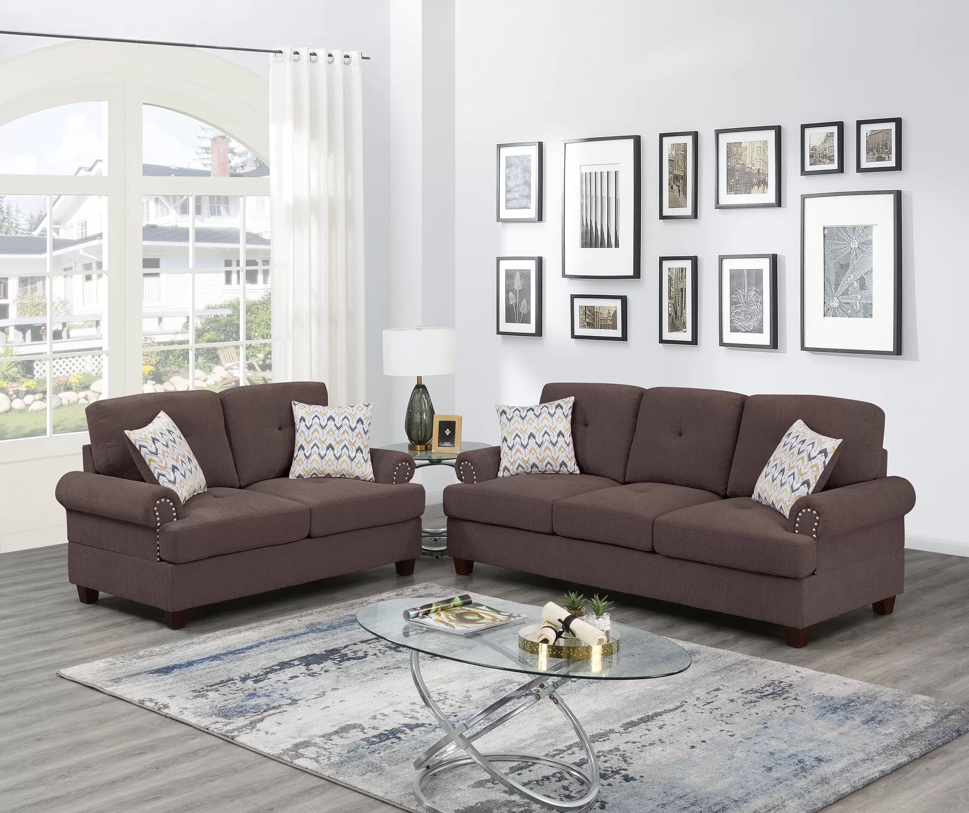 2 Pc Sofa+loveseat Color Brown ✨ Juego De Sofas De 2 Piezas Color Cafe