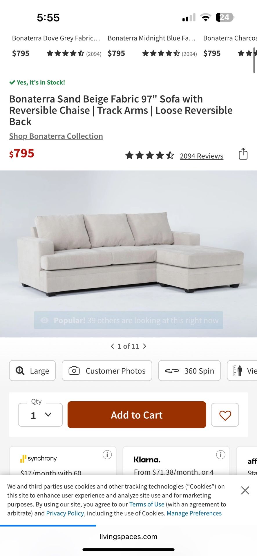 Living Spaces Studio Sofa