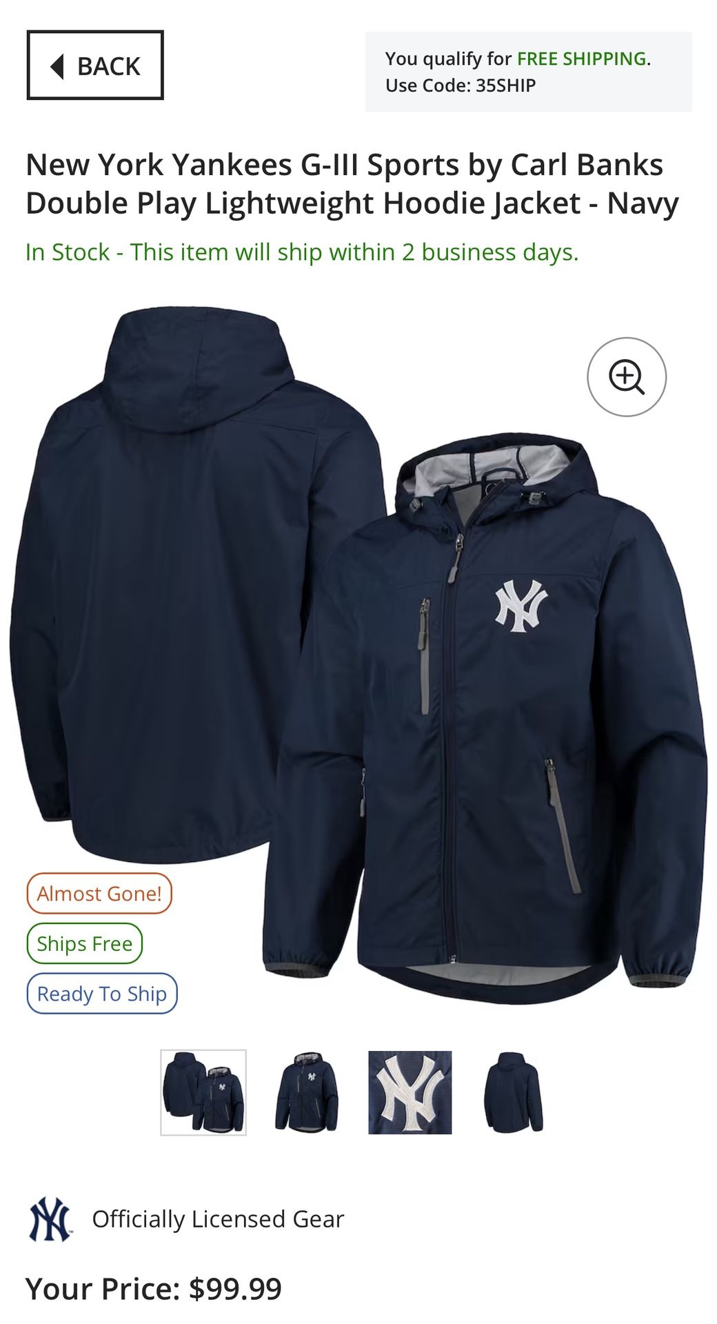 New York NY Yankees Carl Banks Jacket! Brand New! 