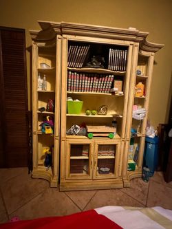 Book Shelf 64” long X 75” high X 13 1/2” deep. $250.00 CASH, TEXT FOR PRICES.