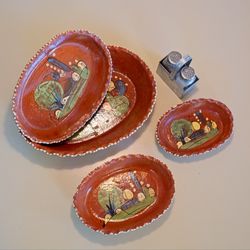 Vintage Mexican Folk Art Pottery Nesting Bowls - Set of 4