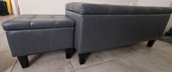 3 Piece Faux Leather Storage Ottoman Set