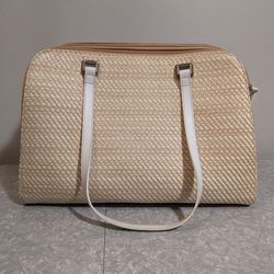 Vintage Liz Claiborne, Cream & Tan Leather/Fabric Handbag. Used Once!