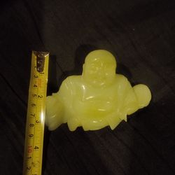 4.5"X3" Hand-carved Natural Light Green Jade Happy Buddha Statue
