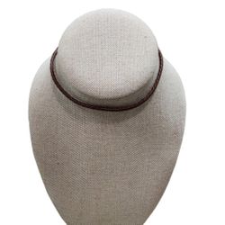 Silver Toned Faux Leather Braided Choker Pendant Pearl Clasp Love Themed