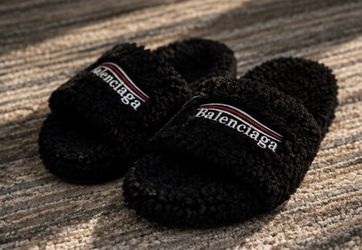 Balenciaga Black Fuzzy Slides – Designer Style ANY SIZE MESSAGE ME