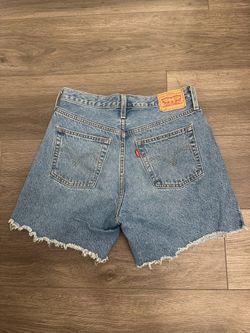 Levi's 501 Mid Thigh-High Women’s Shorts - Light Blue High-Rise Frayed Denim