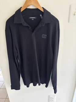 Karl Lagerfeld Crew Neck Long Sleeve Polo Shirt - Black Polos, Clothing