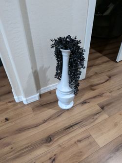 Tall White Ceramic Vase with Faux Greenery