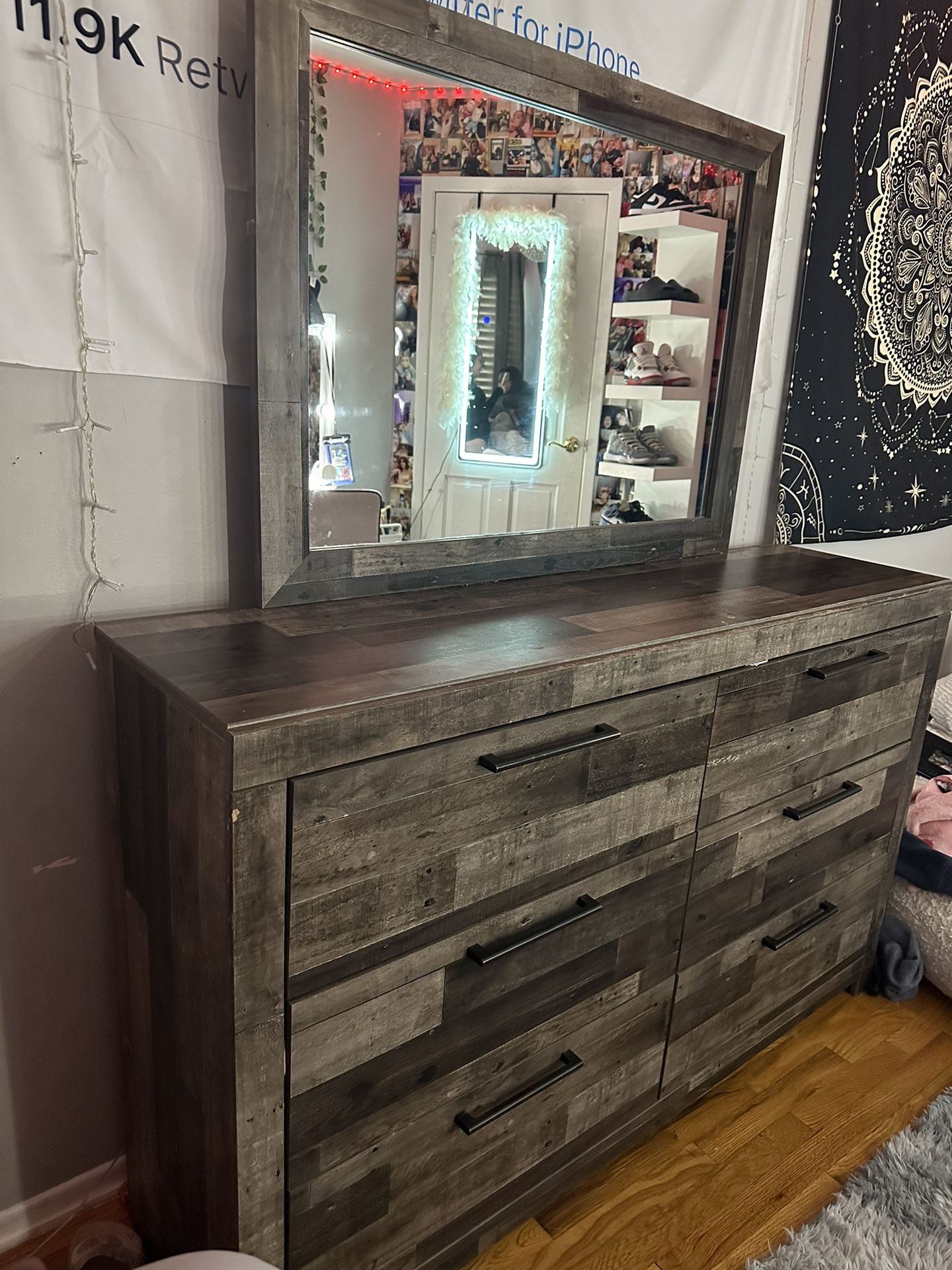 Ashley Grey Dresser, Mirror  And Nightstand 