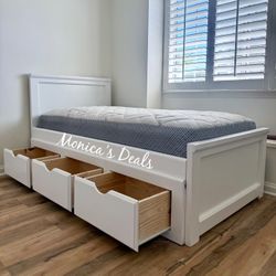 Twin Solid Wood Bed With 3 Drawers And Mattress $560