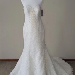 NEW Wedding Dress Oleg Cassini Ivory Strapless Sweetheart Lace Trumpet Wedding Dress Size 10