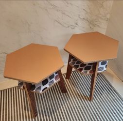 Pair of Hexagonal Mid-Century Modern Style Side Tables