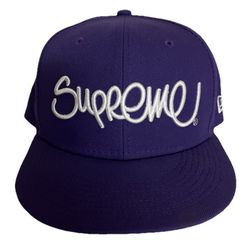 SUPREME 22SS x New Era Handstyle Cap Baseball Hat purple Used rare 7 1/2 fitted