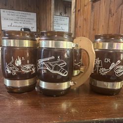 Vintage barrel, glasses mugs