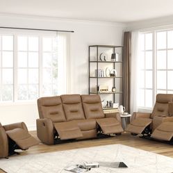 🔥NEW ARRIVAL! Tiger Saddle 3-PC Reclining Sofa Set – COMFORT & STYLE! 🔥