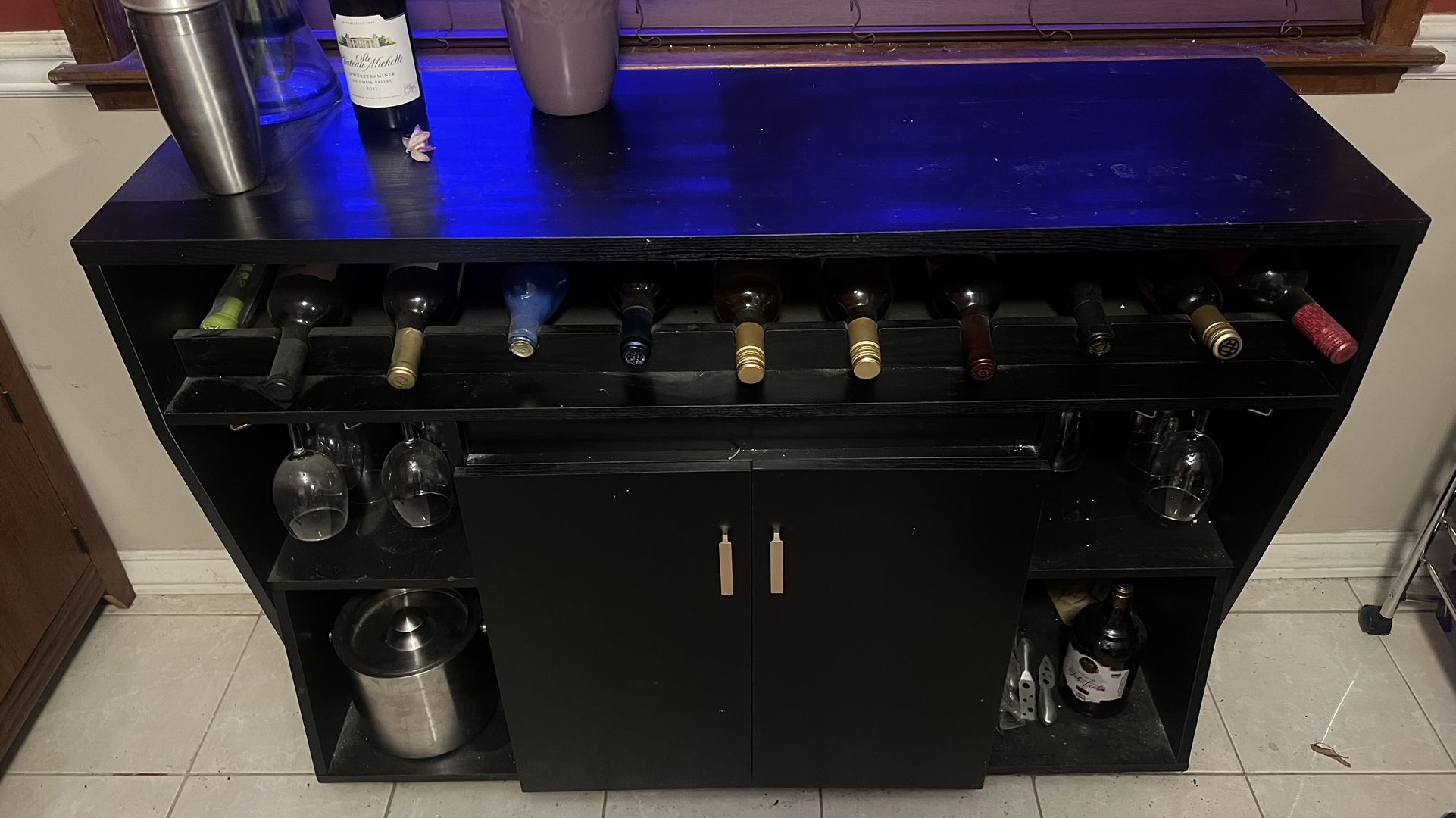 Black Bar Cabinet with Wine Rack & Storage
