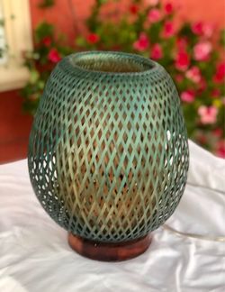 Teal Woven Bamboo Lamp - IKEA BÖJA