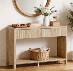 Console Table for Entryway Storage, 47.2 Inch Light Walnut Modern Wood Sofa Tables for Living Room, Behind Couch Table with 2 Drawers and Shelf for Ha