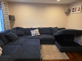 Used Playground Navy 145'' 4 Piece Right Arm Facing Chaise Sectional with Pop-Up Sleeper